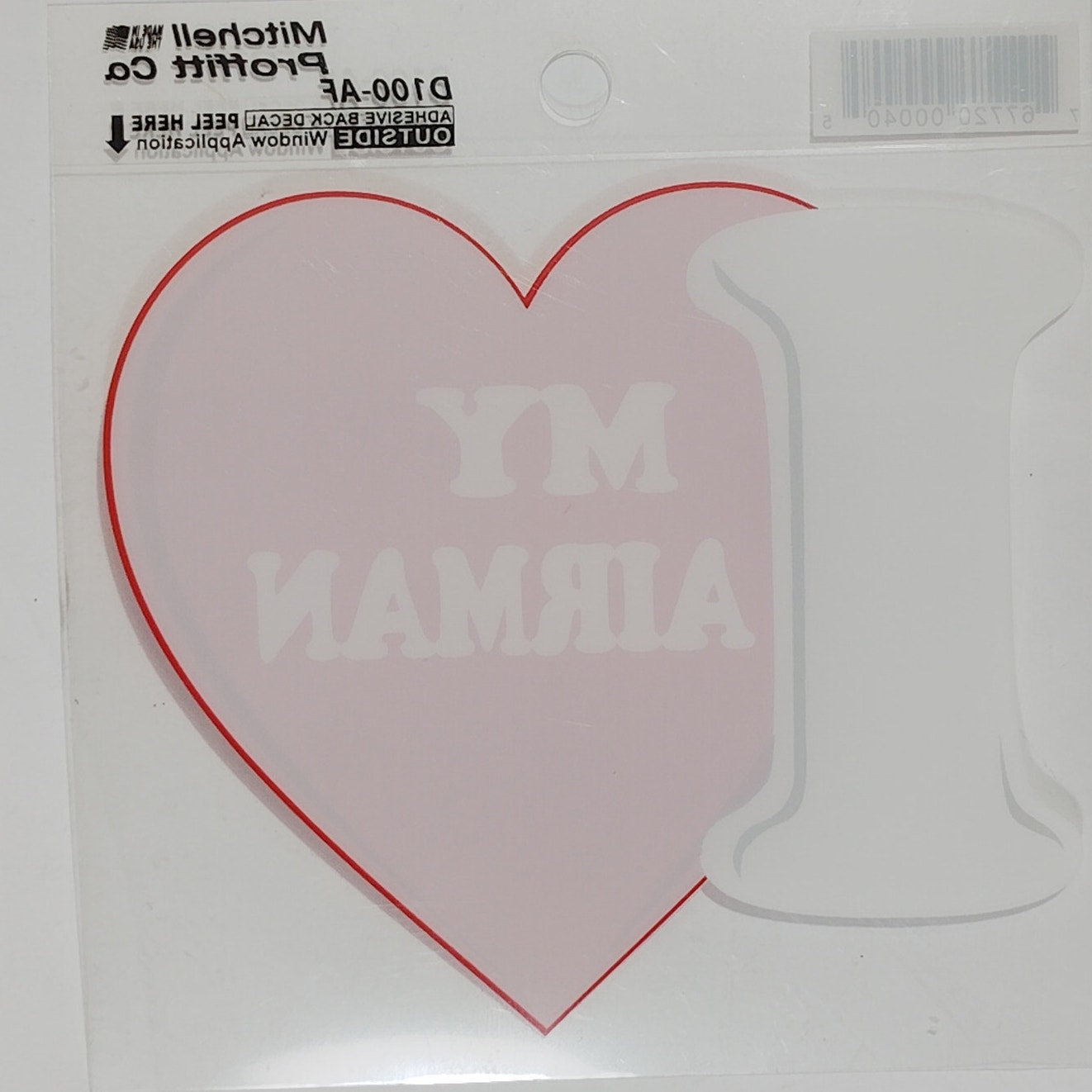Vinyl Decal - “I Love My Airman” Apply Outside Glass – 5" x 4.5" – Adhesive Back
