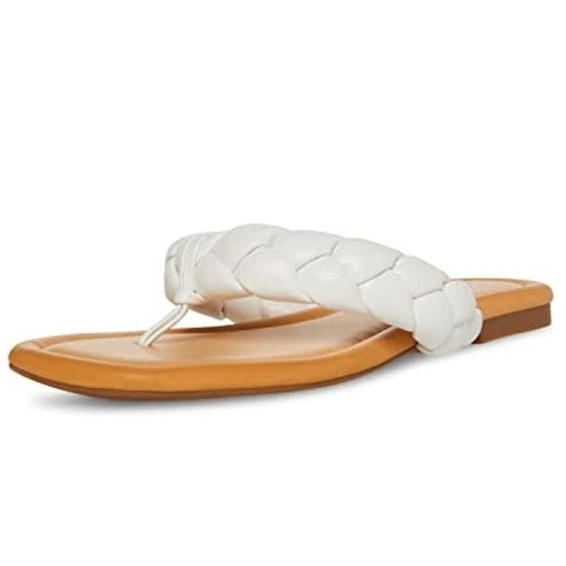 Madden Girl Precise Sandal – White Paris, Women’s 6, Braided Thong Flat Slip-On