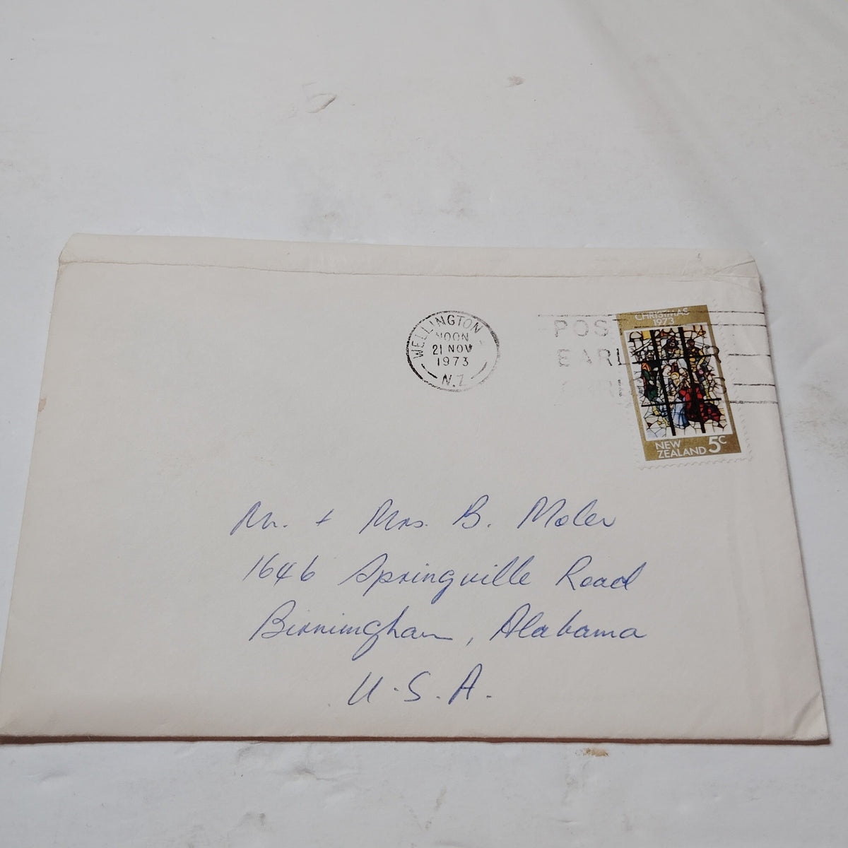 1973 New Zealand Christmas 5c Stamp Full Cover Wellington Postmark