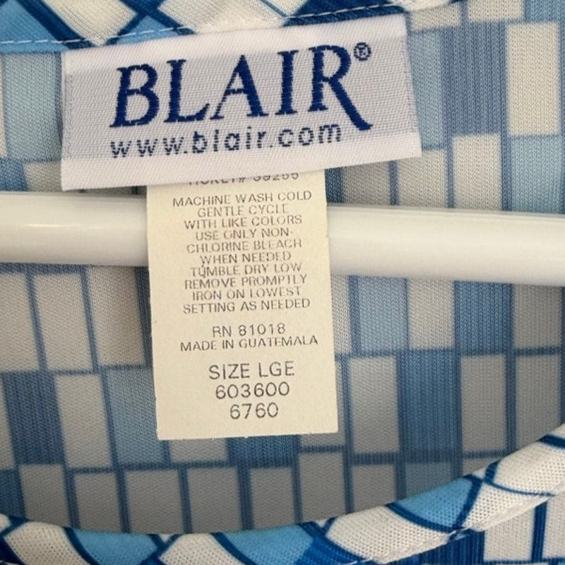 Blair Blue White Geometric Square Print Sleeveless Tank Top Size L Women's