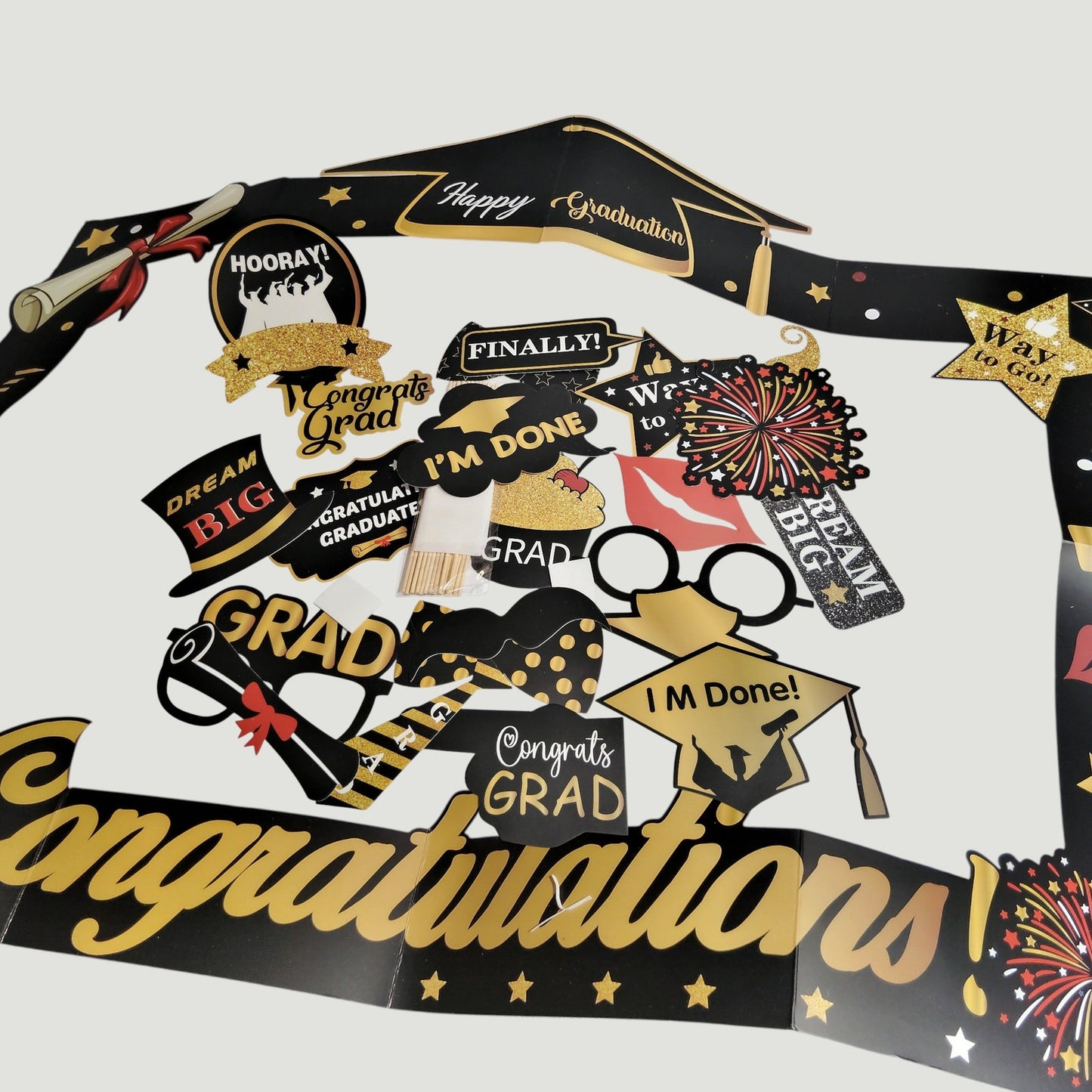 Graduation Photo Booth Props Frame 20‑Pc Party Selfie Set Non‑Year Specific
