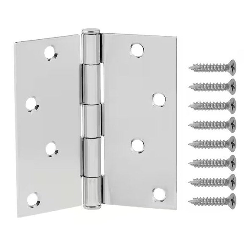 Everbilt 4 in. Square Radius Chrome Squeak-Free Door Hinge (3-Pack)