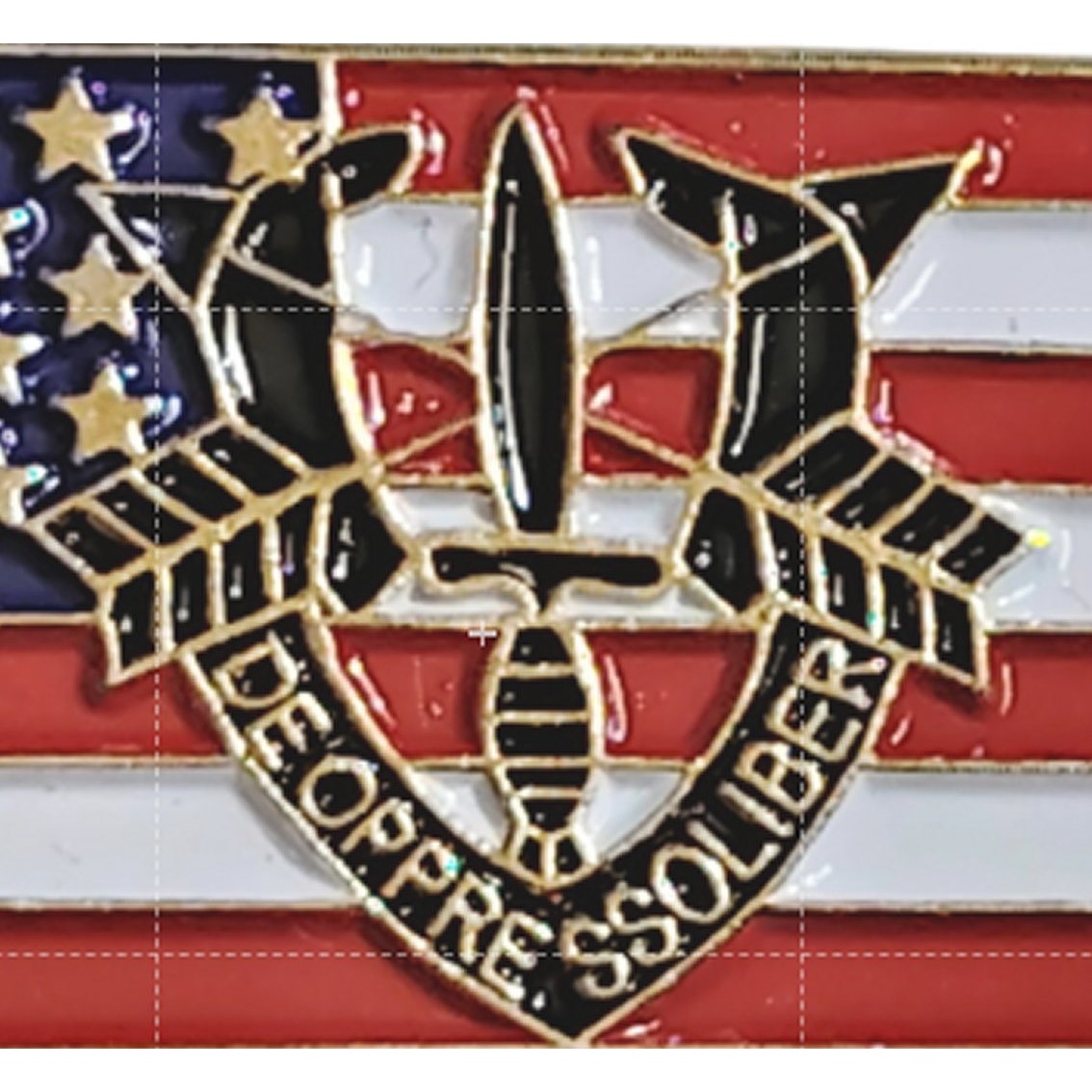 US Army Special Forces DUI Superimposed Over US Flag Novelty Hat Pin 1" × 5/8"