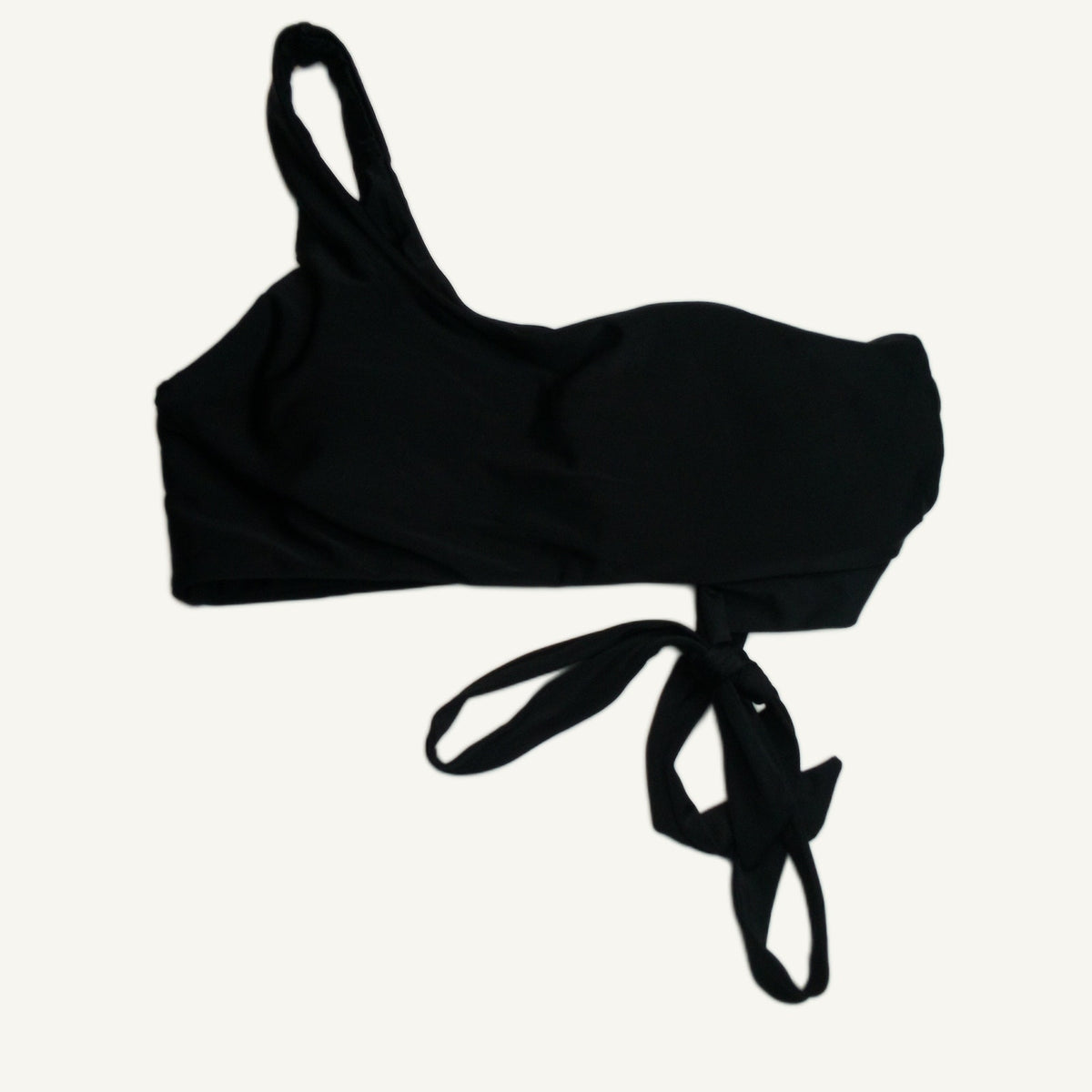 Black One Shoulder Bikini Top Swimsuit for Women - Tie Side Design Size L