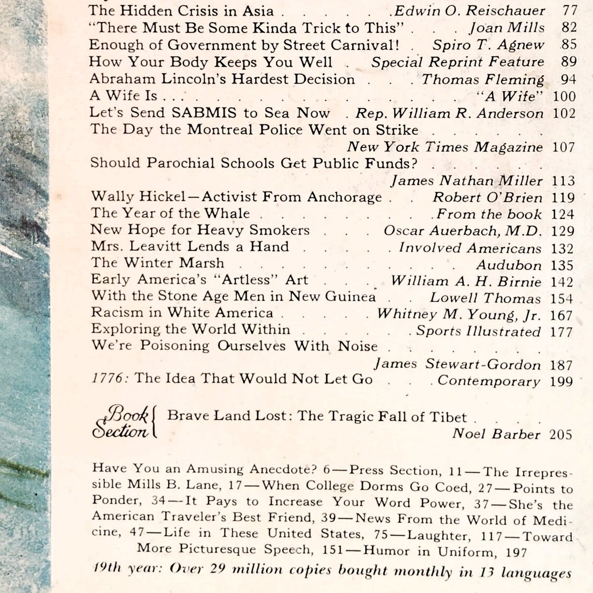 Reader's Digest February 1970 Magazine Winter Chickadees, Tragic Fall of Tibet