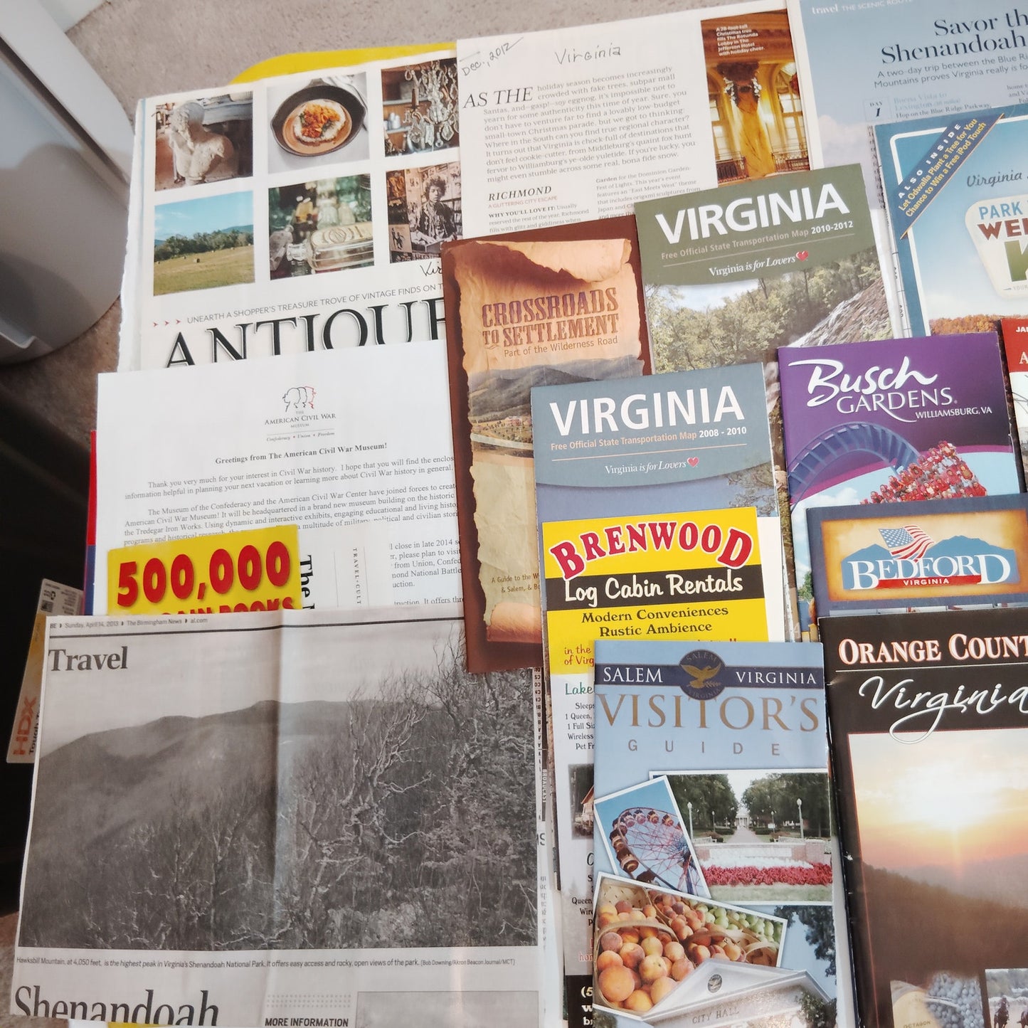 Vintage Virginia Travel Brochures & Guides - Ephemera Lot from 2010 Estate