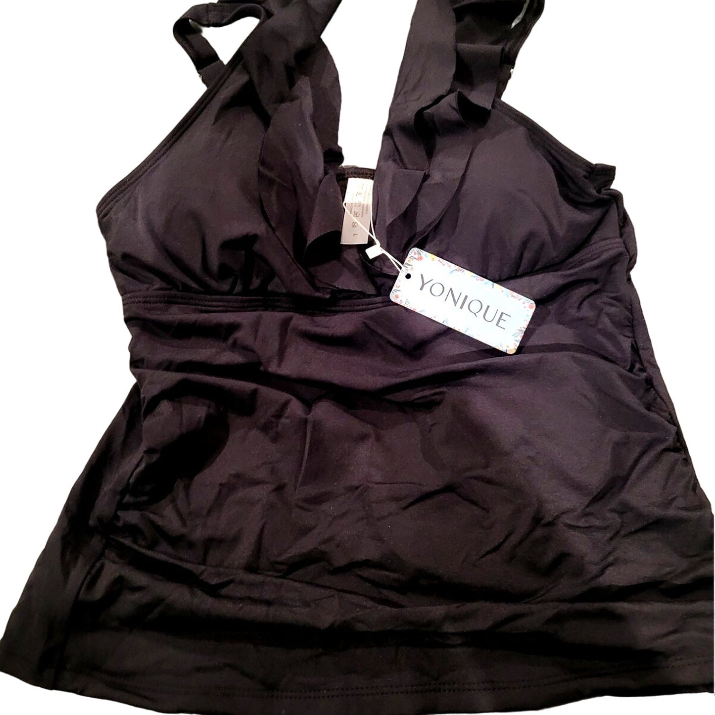 Yonique Tankini Top Only Tummy Control Top Ruffle Swimsuit Top V-Neck, M (8-10)