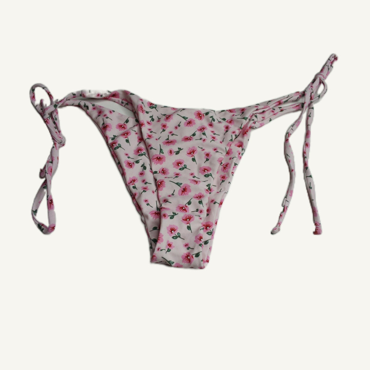 Pink Floral Side Tie Bikini Bottoms Women's Size L Swimwear