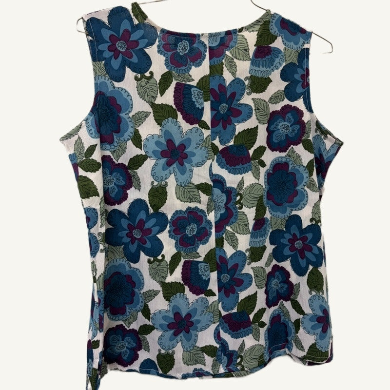 Chelsea Studio Floral Sheer Tank Top 14W - White & Blue Plus Size
