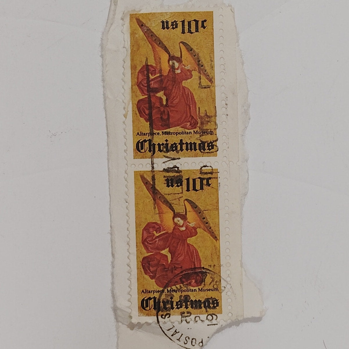 1974 Angel with Trumpet – 7 Used 10¢ USPS Christmas Stamp – Melozzo da Forlì