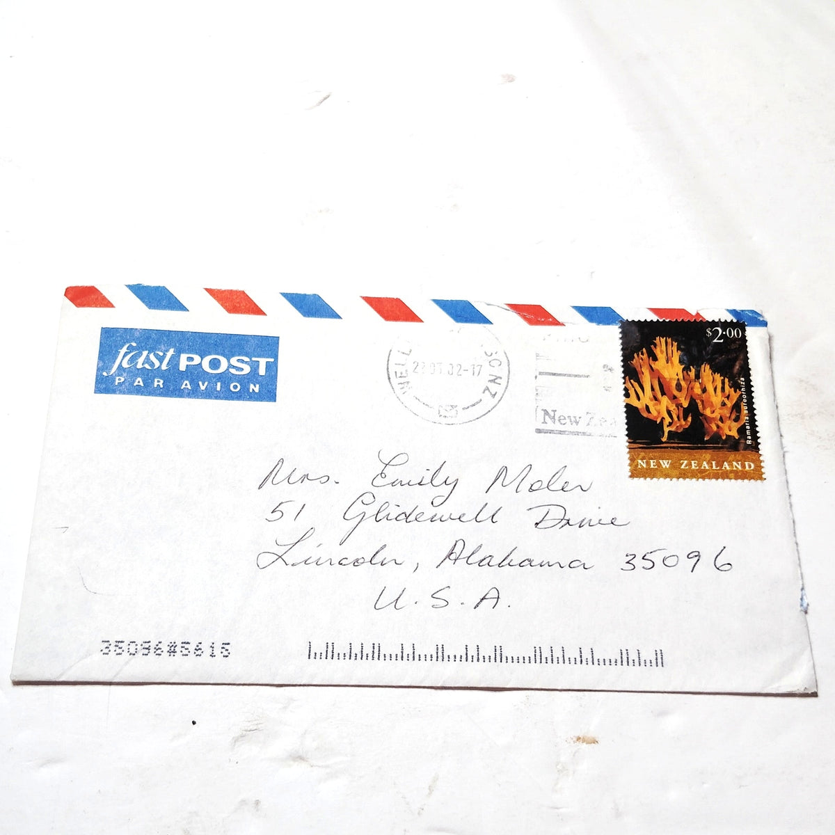 New Zealand 2002 $2.00 Ramaria aureorhiza Fungi Stamp Airmail Cover to USA