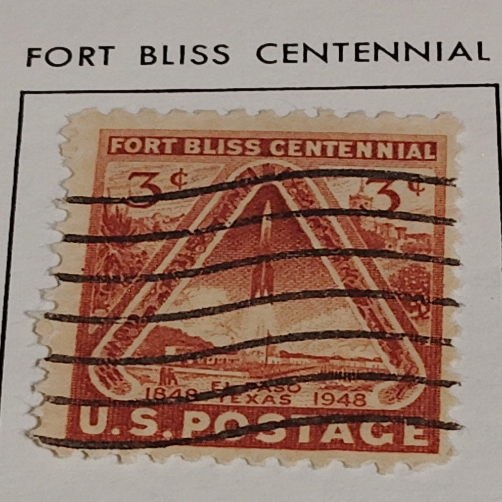 1948 3¢ Fort Bliss Centennial Stamp – Scott 976 – Rocket & Mission – El Paso TX