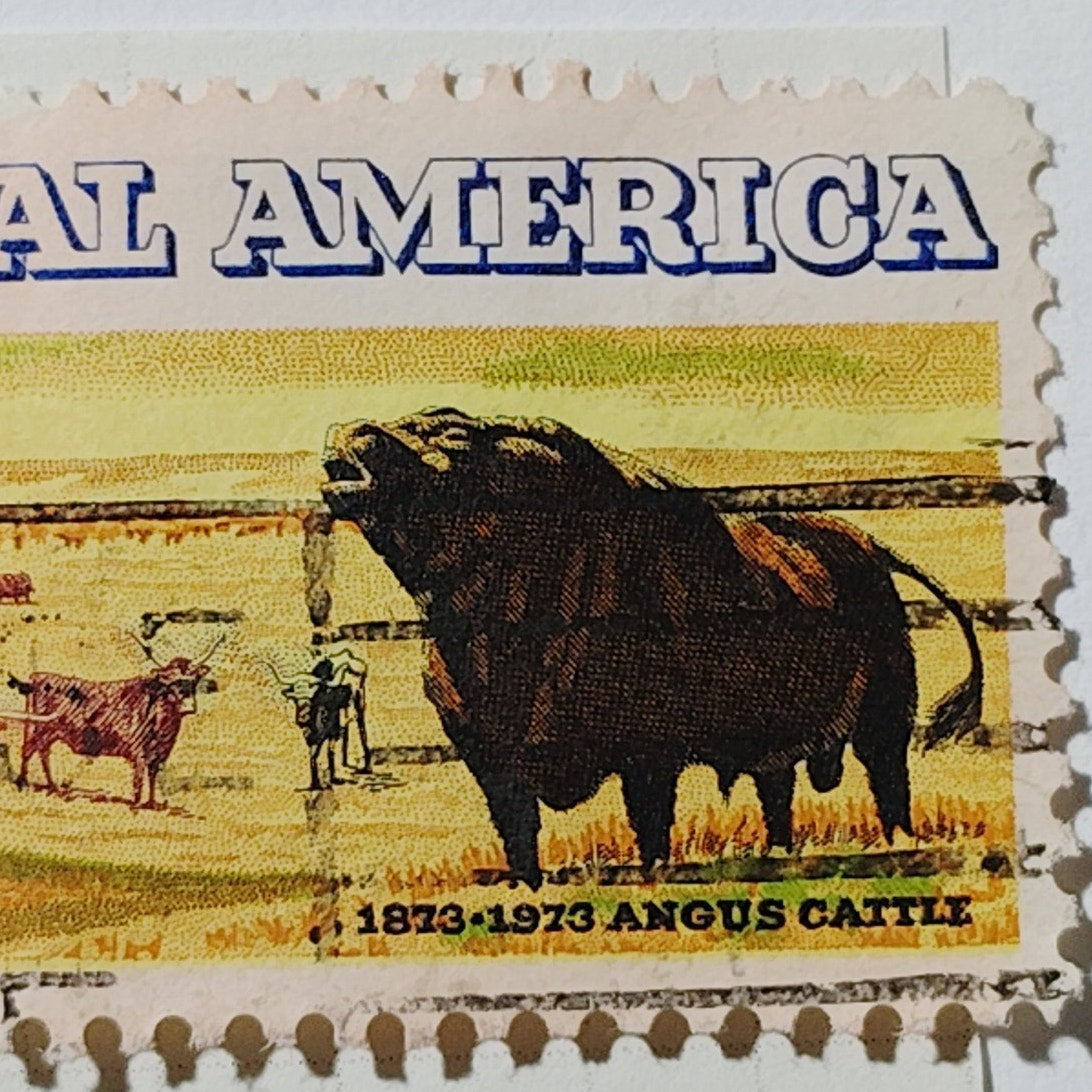 1973 US Postage Stamp Scott #1504 8c Rural America Angus Cattle Used Canceled