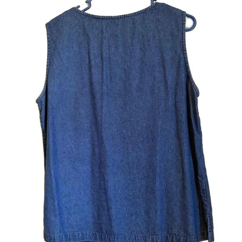 Blair Women's 2-Piece Denim Tank Top & Button-Up Shirt Floral Embroidered L