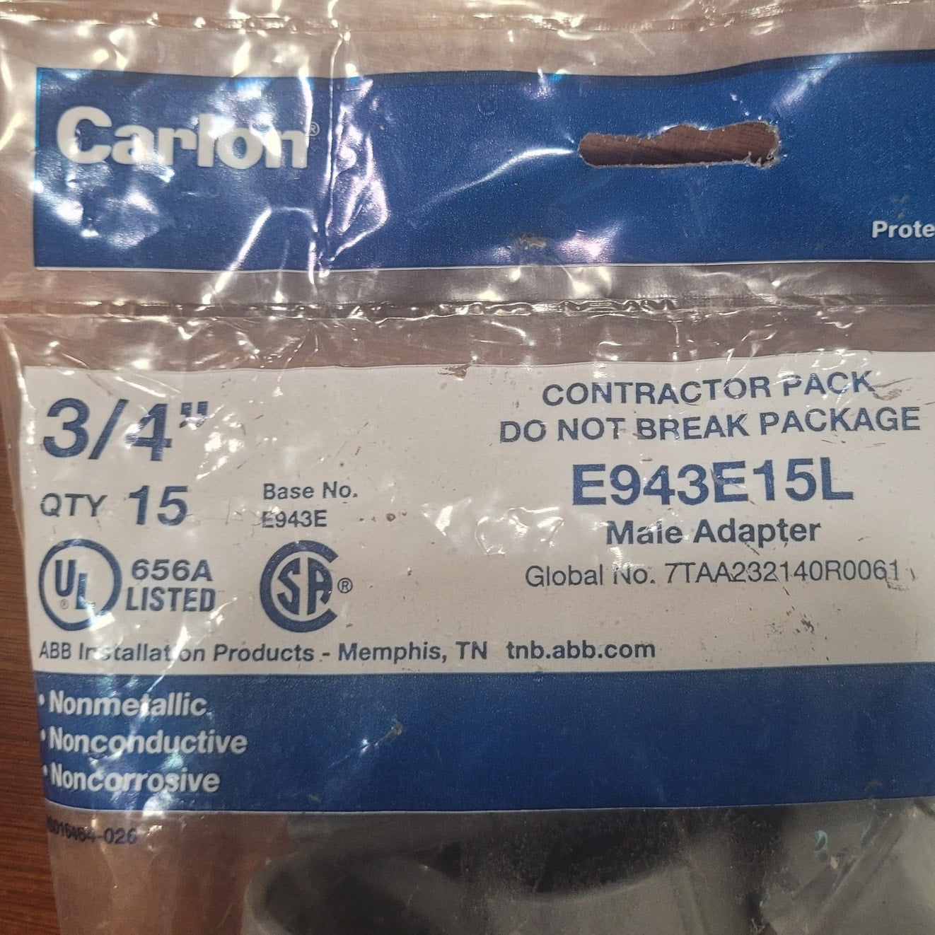 3/4" PVC Terminal Adapter – Slip x Thread – 15-Pack, E943E15L, 7TAA232140R0061