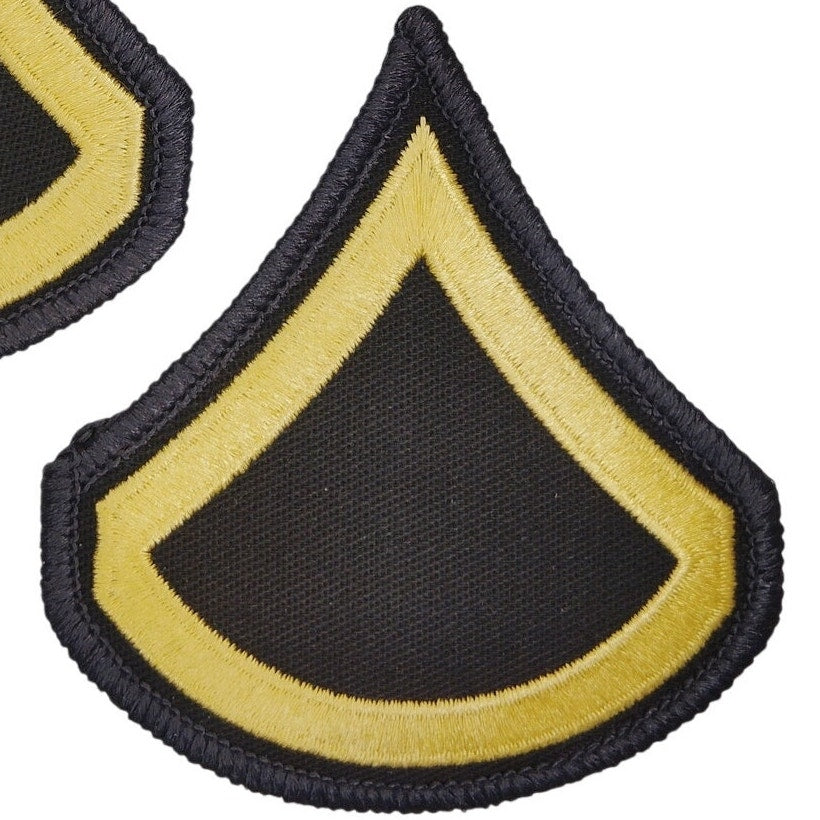 Vintage US Army PFC E‑3 Rank Chevrons Male Gold on Black Pair Sew‑On
