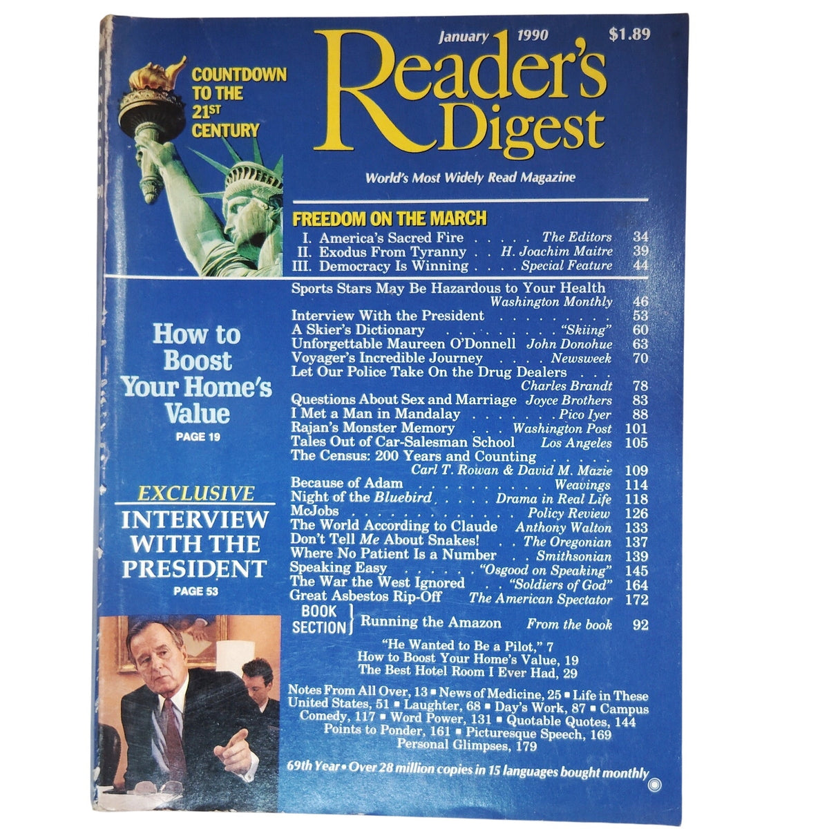 Reader's Digest January 1990 Vintage Magazine 69th Year Statue of Liberty