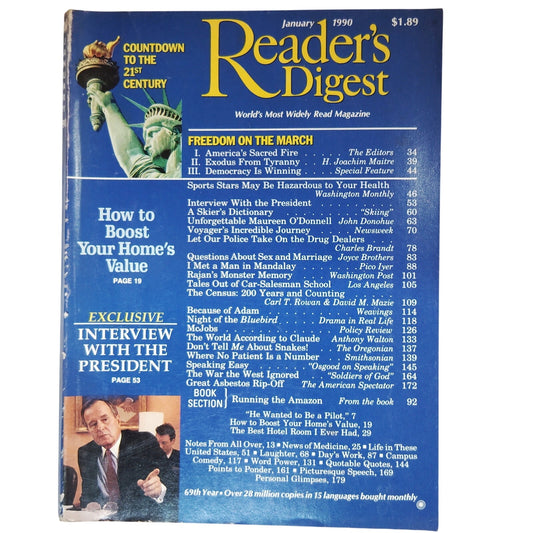 Reader's Digest January 1990 Vintage Magazine 69th Year Statue of Liberty