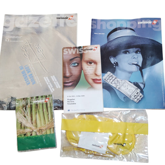 Swissair Inflight Ephemera Lot 1999–2000 Magazines Timetable Amenity Kits
