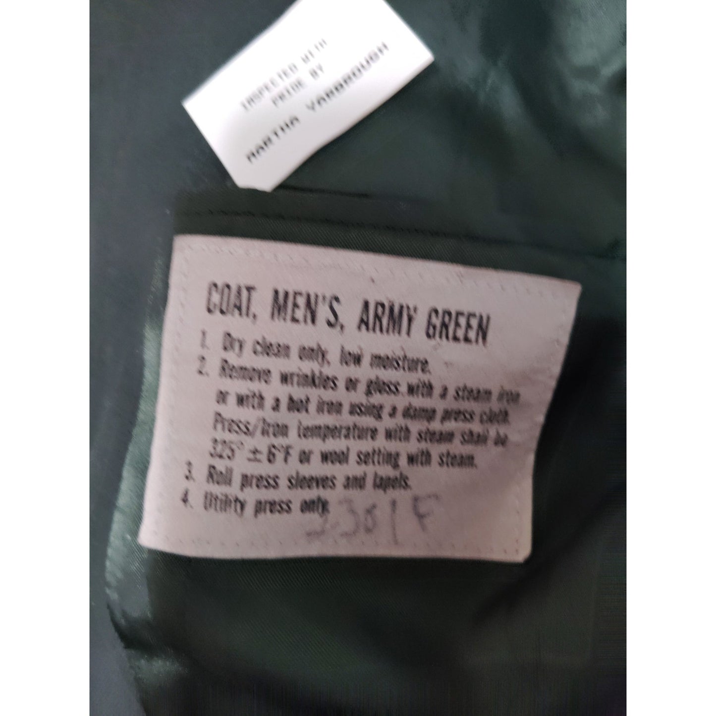 Men’s Army Green Class A Coat, 37S, Poly/Wool, w/ Unit & Qualification Patches