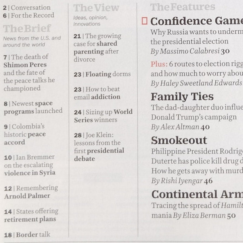 TIME Magazine Oct 10 2016 Vladimir Putin Russia Election, Arnold Palmer Death