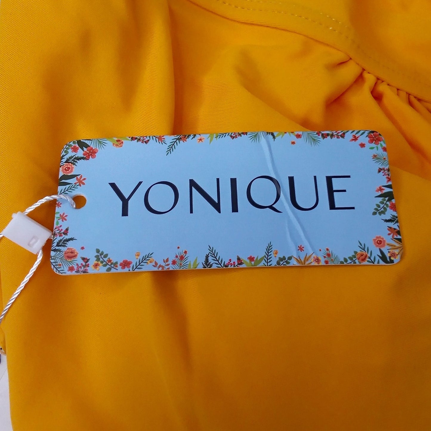 Yonique Cream Orange Tankini Top Side Tie Ruched Blouson Tummy Control 20W