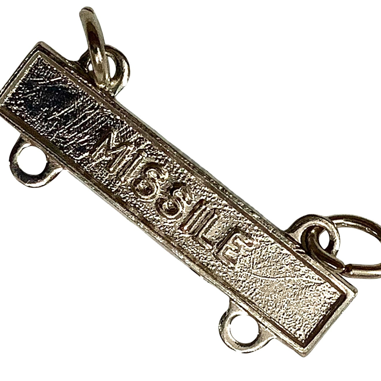 Military Qualification Bar, Missile, Silver Text and Silver Background 1/2"H x 1"W