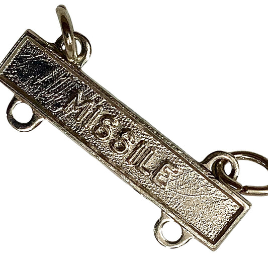 Military Qualification Bar, Missile, Silver Text and Silver Background 1/2"H x 1"W