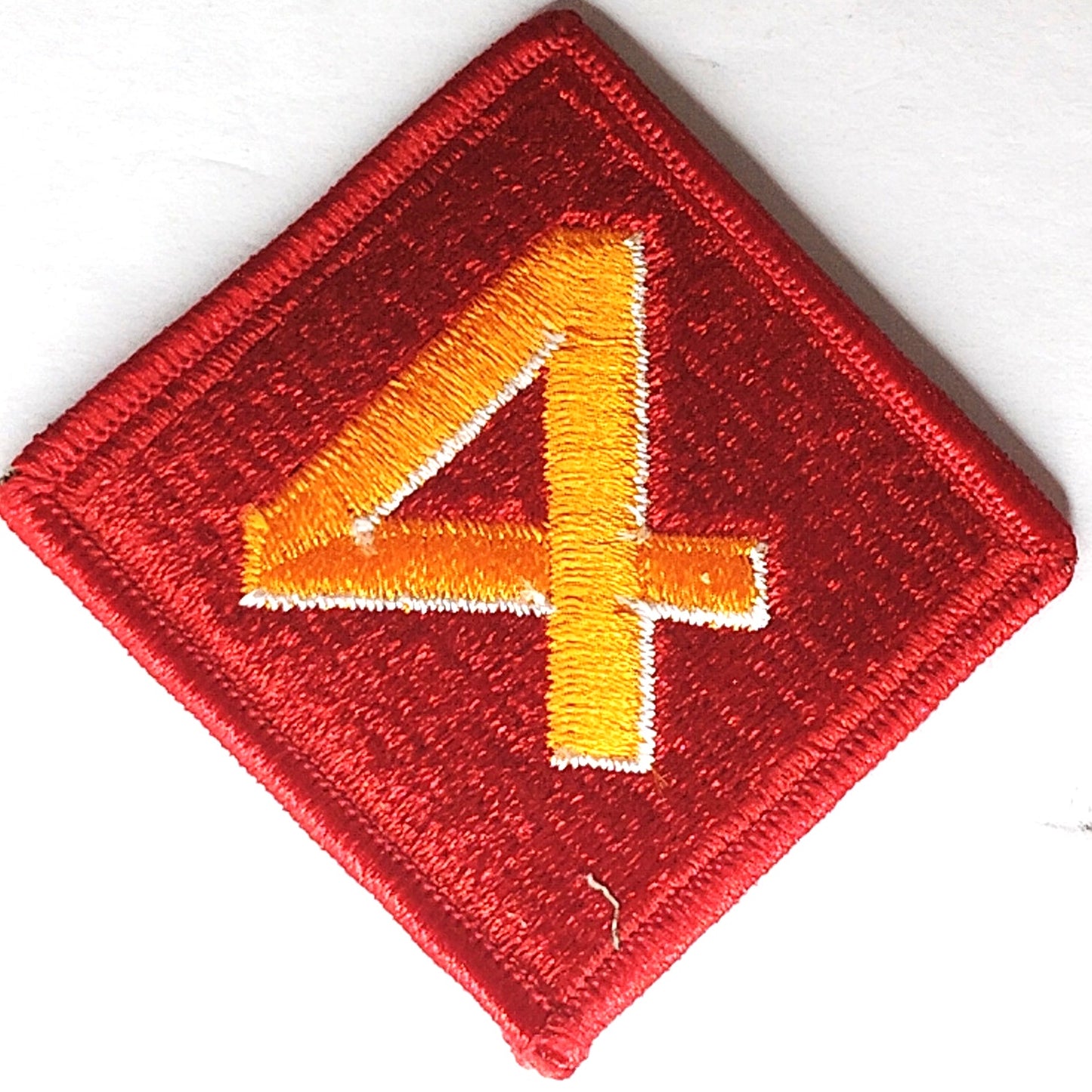 USMC 4th Marine Division Patch Red Diamond Yellow 4 Sew‑On 3‑1/2" × 3‑1/2"