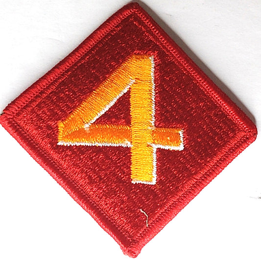 USMC 4th Marine Division Patch Red Diamond Yellow 4 Sew‑On 3‑1/2" × 3‑1/2"