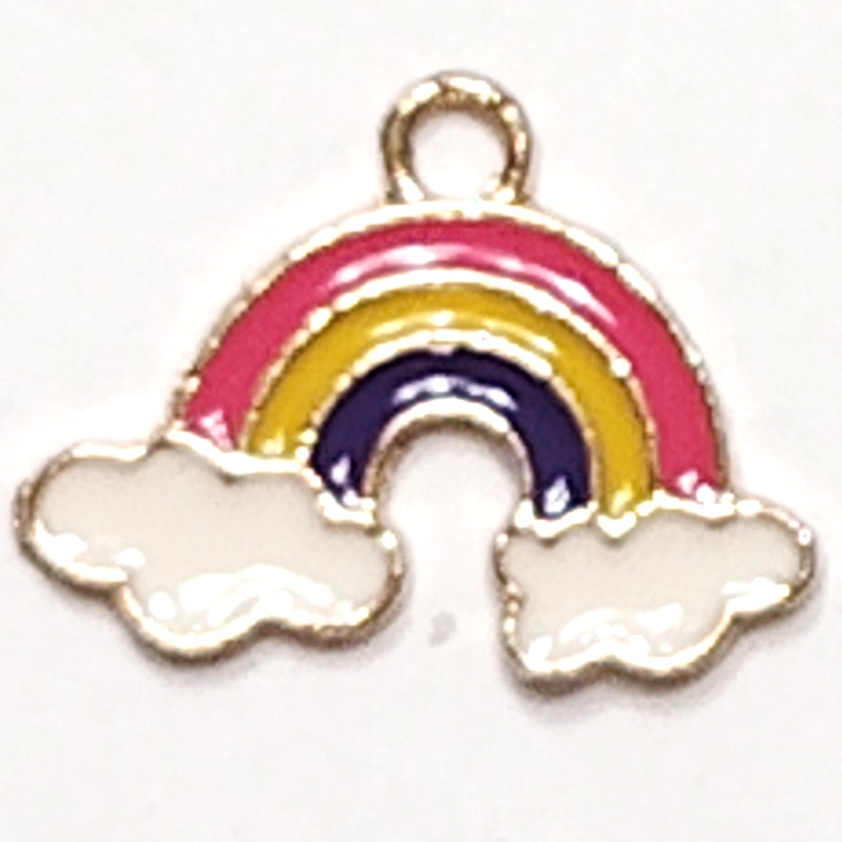 Rainbow Charm Enamel Clouds Gold Tone Pendant Jewelry Making Accessories 3/4"