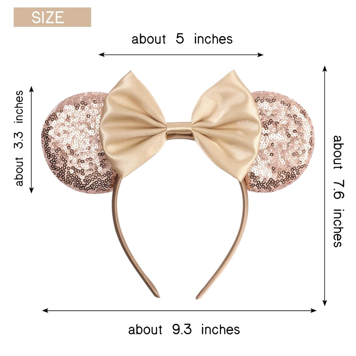 Champagne Glitter Mouse Ears Headband w/ Luxe Satin Bow For Teens or Adults