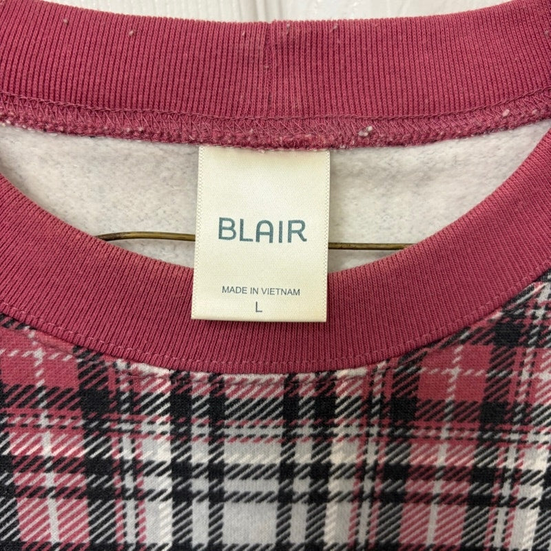 Blair Women's Pink Plaid Pullover Sweatshirt - Cotton Blend Size L