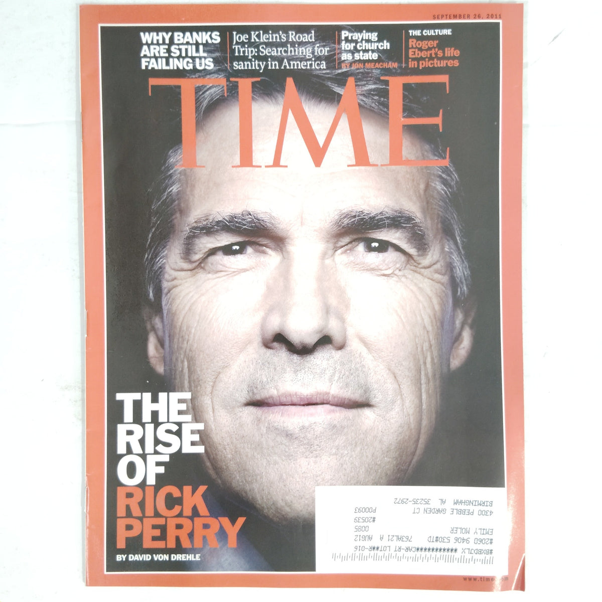 TIME Magazine Sept. 26 2011 Rick Perry Cover - Sarah Palin, Women in Television