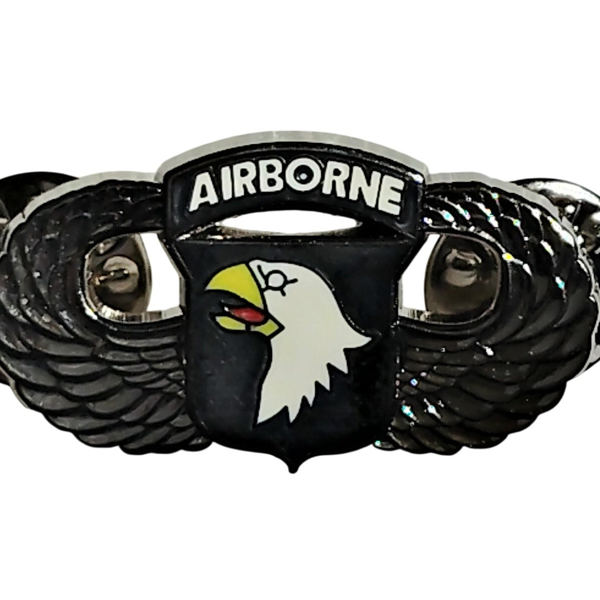 101st Airborne “Screaming Eagles” Wings Hat Lapel Pin, Enamel, 1‑1/4"H × 5/8"W