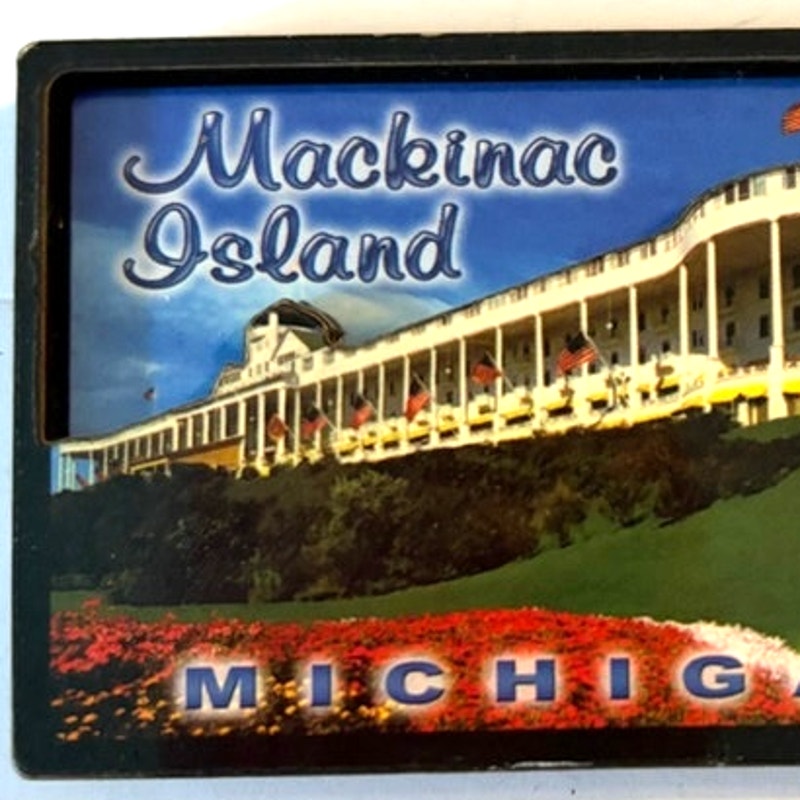 Mackinac Island Grand Hotel Layered Wood 3D Magnet Michigan Geraniums 3.13x2.13