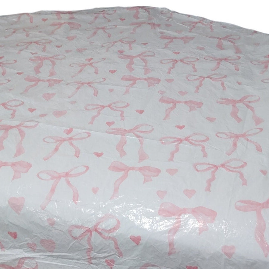 7 Pcs Pink Bow Round Tablecloths 84" Plastic Coquette Party Table Covers