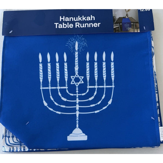 Hanukkah Table Runner – Reversible, 72" x 13", Blue/White, NIP