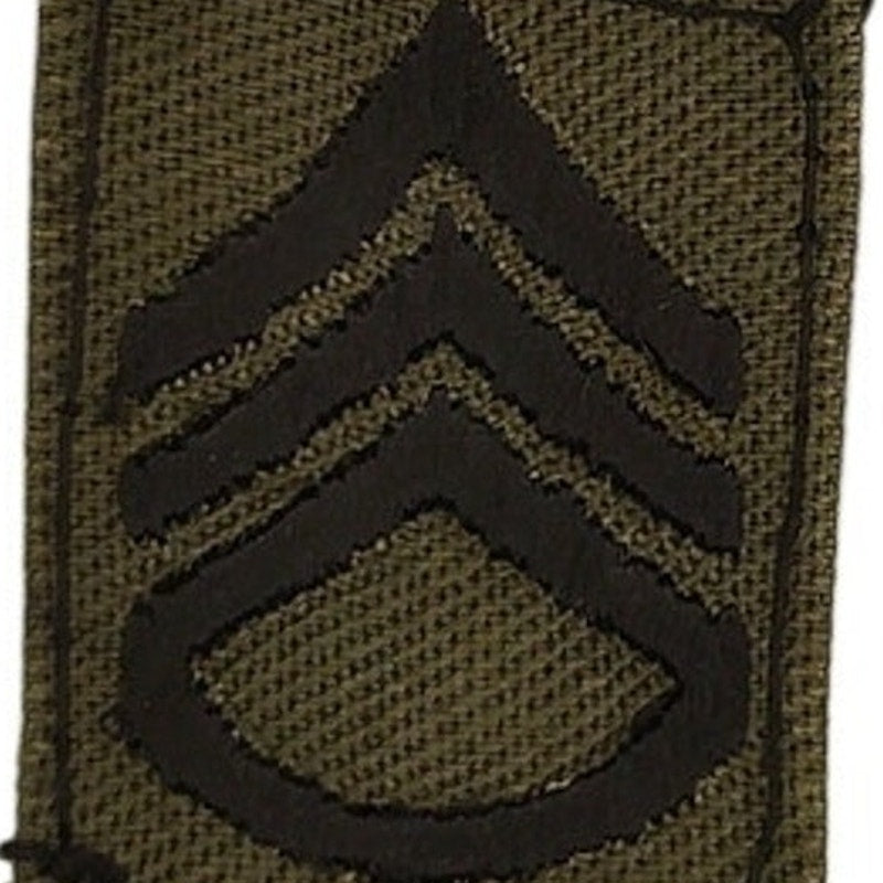US Army Staff Sergeant E‑6 Subdued OD Green Rank Patch 1‑3/8" × 1" TE Sew‑On