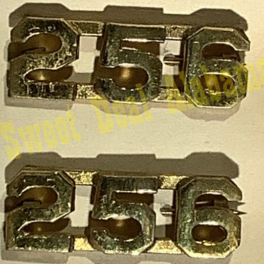 Early/Mid 1900s Brass C-Clasp "256" Collar Devices 3/8"H Hat / Lapel Pins Set