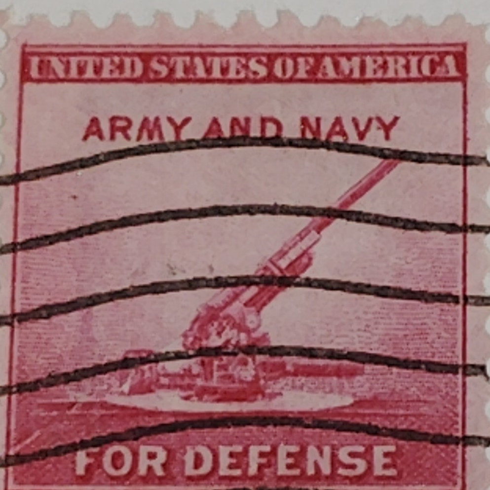 1940 2¢ Army & Navy Defense Stamp – Scott 900 – Anti-Aircraft Gun – Canceled