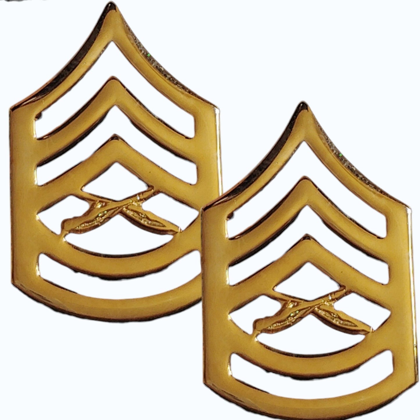 USMC Gunnery Sergeant Chevron Set – No-Shine Gold Finish– 7/8" × 1-3/8" – 1 Pair