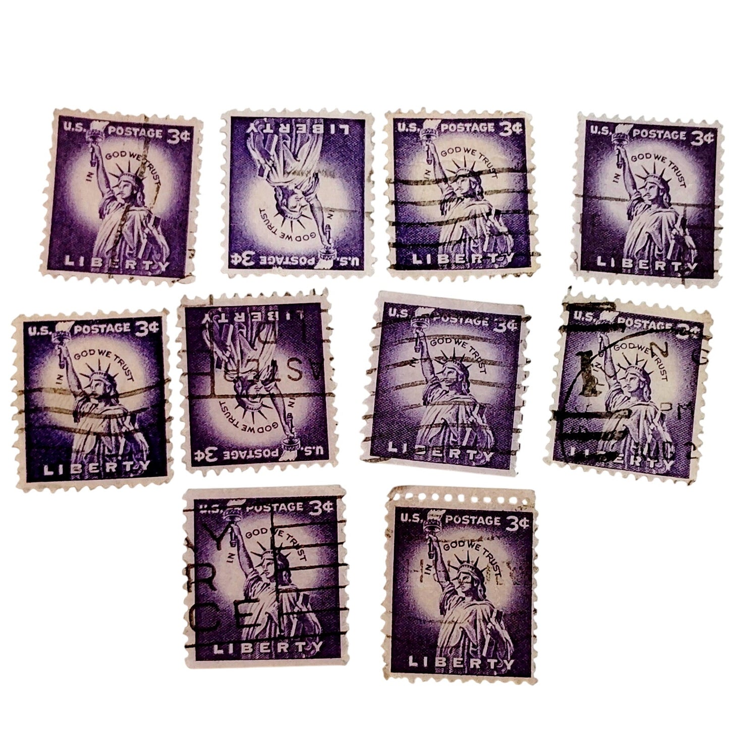 Lot of 10 – 1954 USA 3¢ Statue of Liberty Scott 1035 – Liberty Series, Canceled