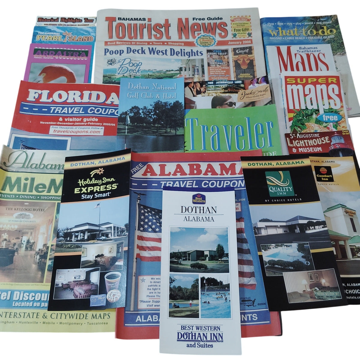 2006 Bahamas & Alabama Travel Ephemera Lot – Brochures, Guides & Souvenirs