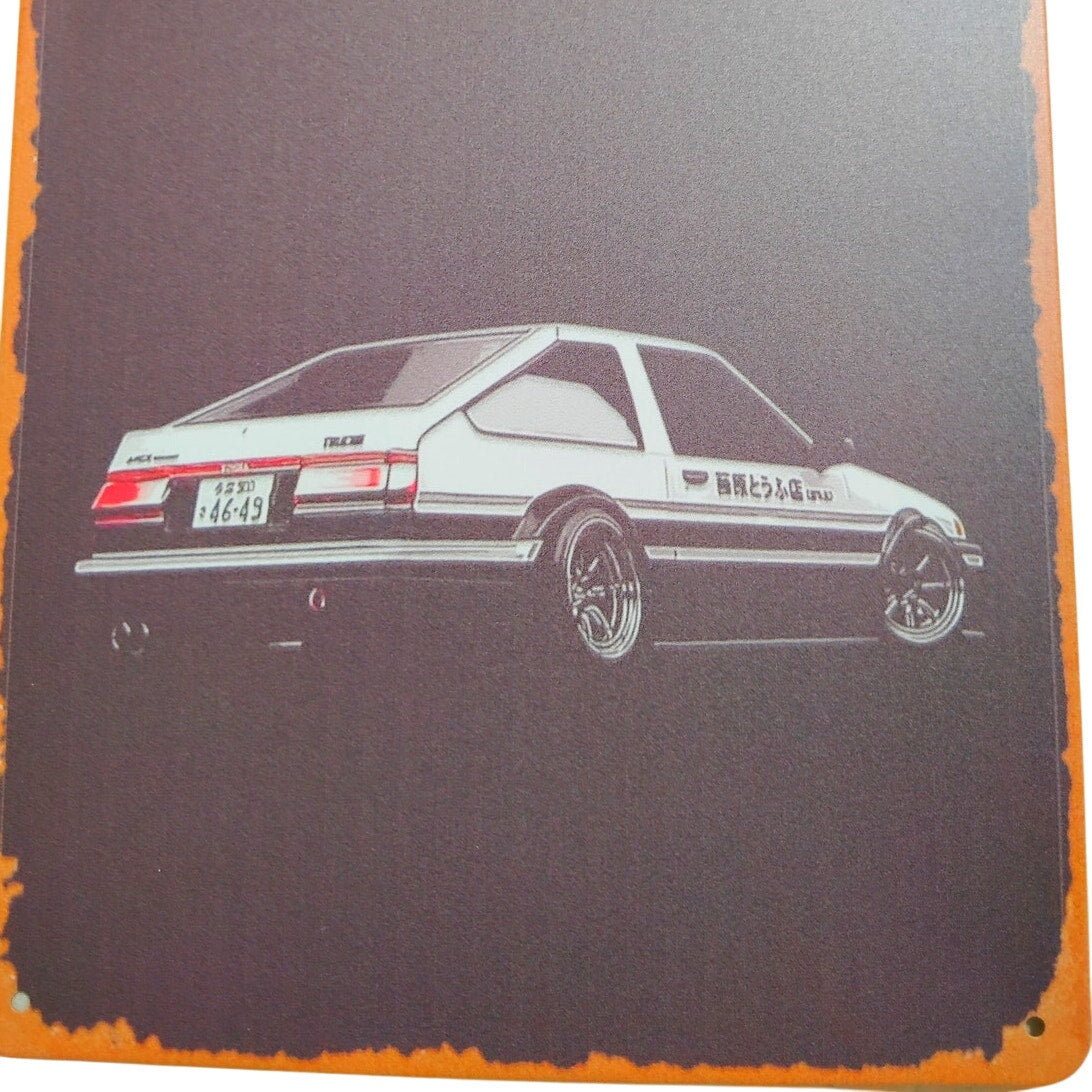 Retro 12x8 Initial D Anime Tin Sign – Toyota AE86 Trueno Rear View, Vintage Japanese Street Racing