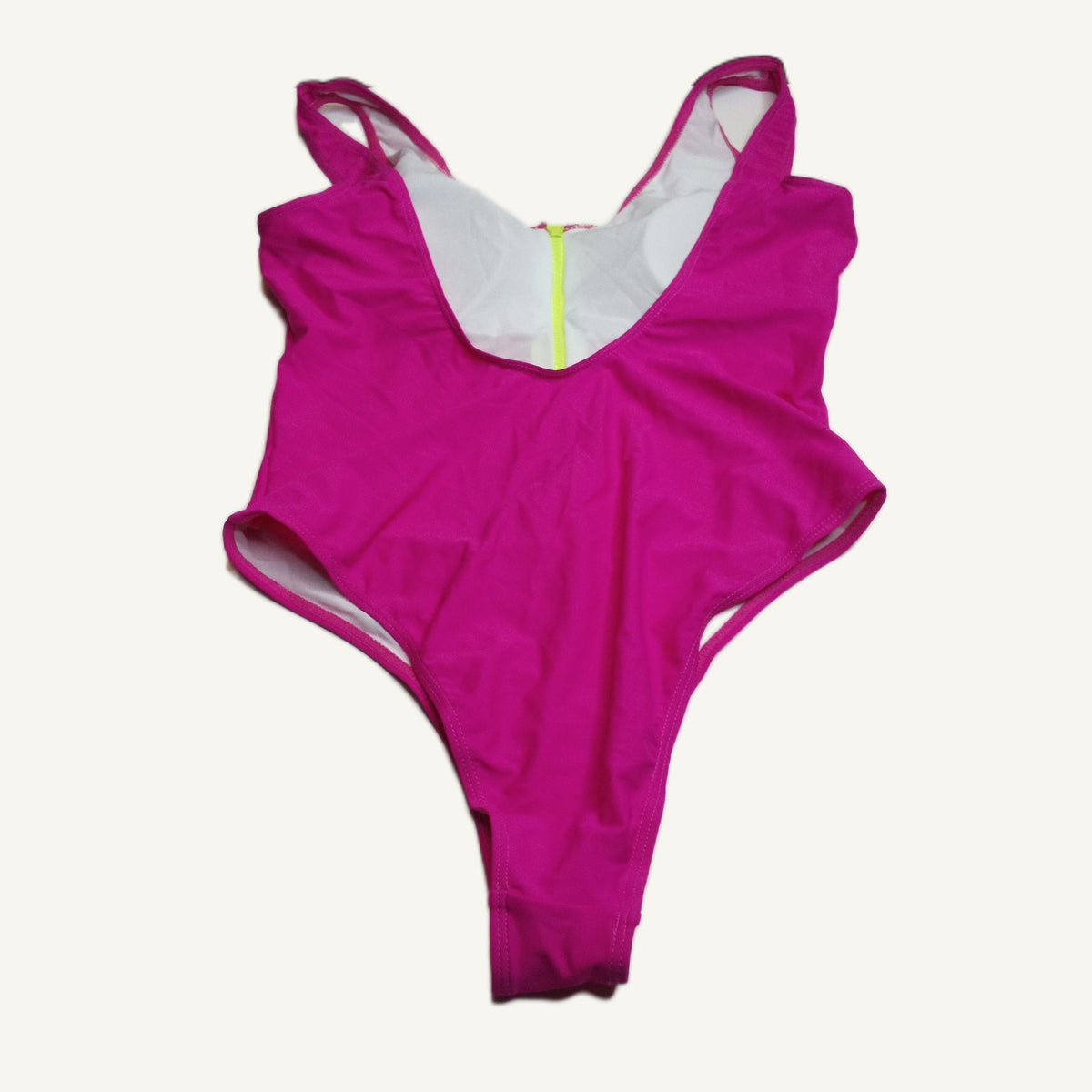 Hot Pink One Piece Swimsuit Women's L - Neon Yellow Zipper Detail NWOT
