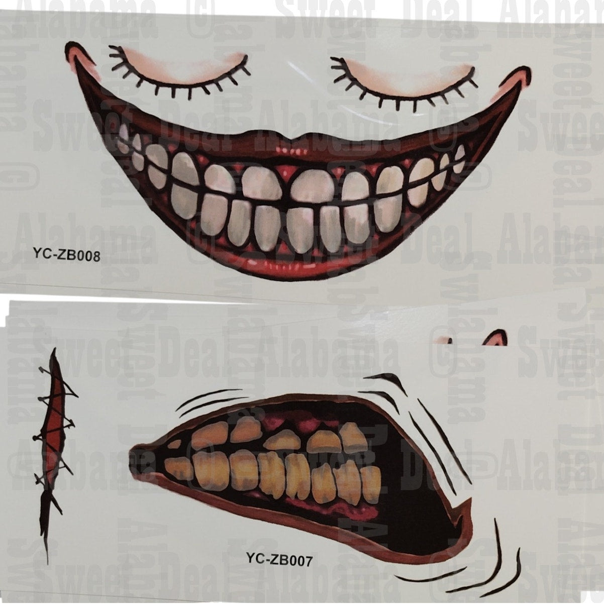 Halloween Realistic Big Mouth Tattoos, 12 Sheets, Waterproof, Punk Style