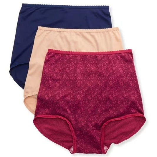Women's Bali A633 Skimp Skamp Brief Panty - 3 Pack, Nude/Navy/Lace, M (US 6)