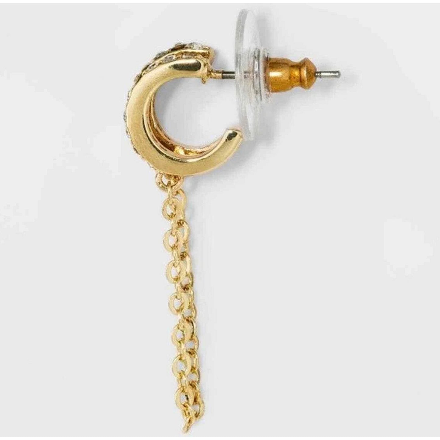 SUGARFIX by BaubleBar Double Hoop Stud Earrings with Chain – Clear, Nickel Free