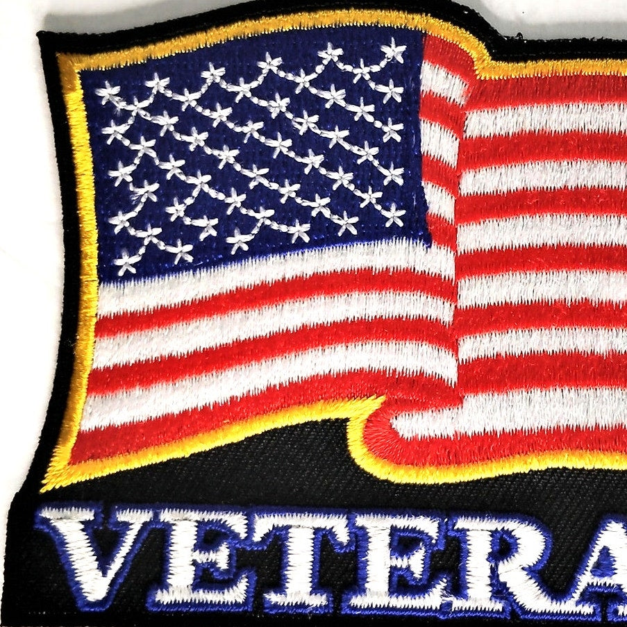 USA Veteran Patch Wavy Flag, Eagle Emblems 3‑1/2" × 2‑3/4" Sew‑On, Embroidered